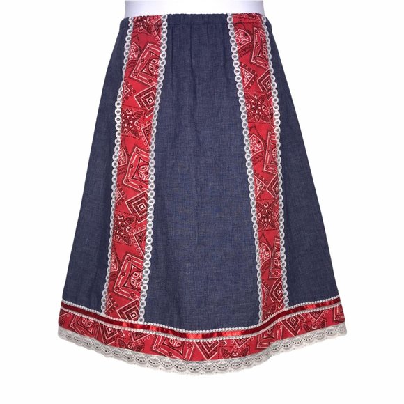 Vintage Reversible Western Denim Paisley Skirt M - Picture 9 of 12